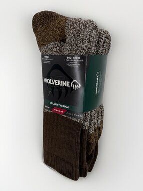 Wolverine Men's Upland Thermal Boot Crew Socks Large L/7-12 Wool Blend in Brown